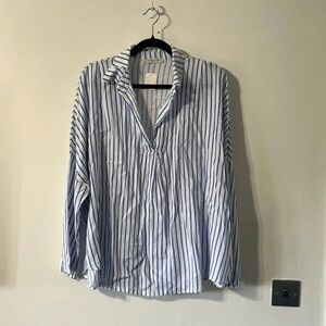 Rainbow Blue and White Striped Casual Button Down Shirt